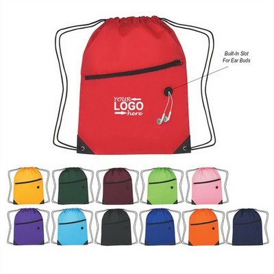 Drawstring Backpack With Front Zipper Pocket