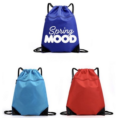 Oxford Drawstring Backpack with Front Zipper Pocket